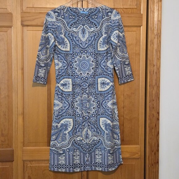 J. McLAUGHLIN Dress XS Marianne Blue Paisley Catalina Cloth Wrinkle Resistant - Picture 1 of 16
